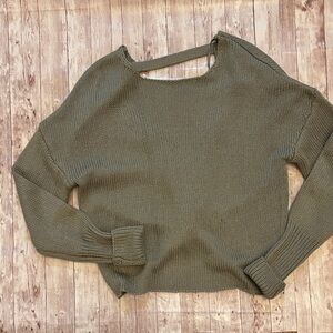 Olive Green Women's Sweater Open Back